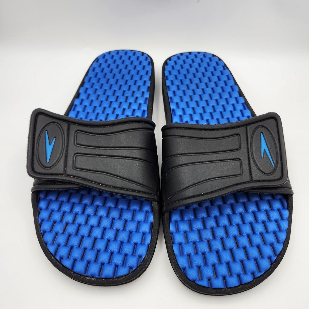 Speedo‎ Slide Mens 13-14 XL Black Blue Adjustable Strap Slip On Flat Sandals